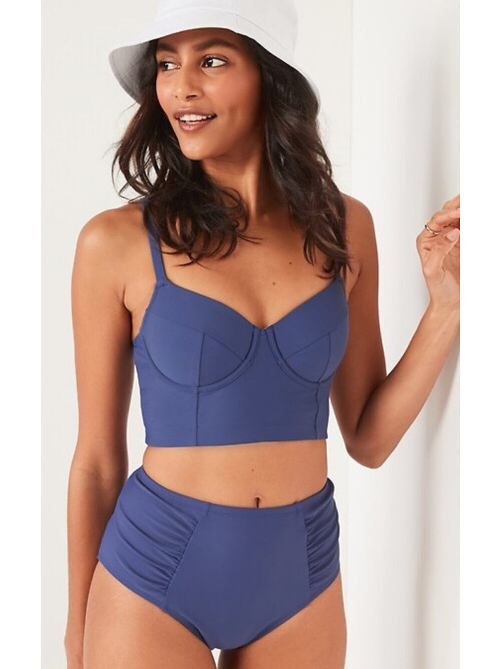 NWT Old Navy XL 2pc High Waist Ruched Bikini Longline and Underwire Top Blue